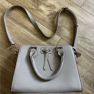 Taupe Pebbled Faux Leather Satchel Bag Gold Hardware Crossbody Strap